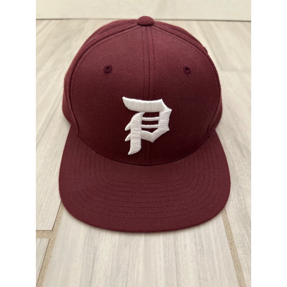 Primitive Skateboarding Mens Maroon Snapback Hat White Embroidered P Logo Cap